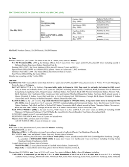 EDITED PEDIGREE for 2011 out of ROYALS SPECIAL (IRE)