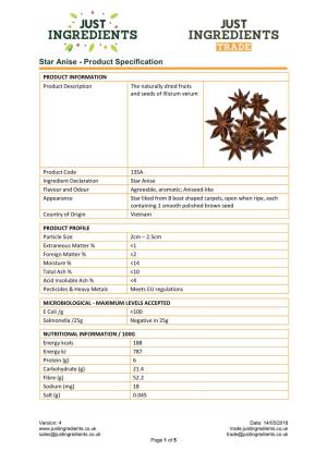 Star Anise - Product Specification