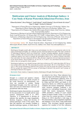 Multivariate and Cluster Analysis of Hydrologic Indices: a Case Study of Karun Watershed, Khuzestan Province, Iran