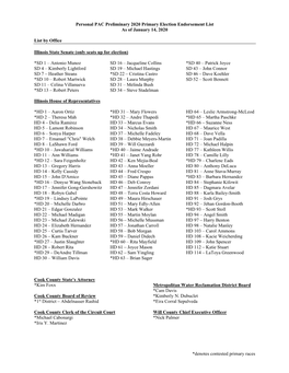 Denotes Contested Primary Races Personal PAC Preliminary