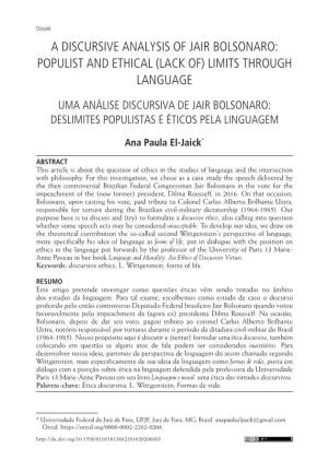 A Discursive Analysis of Jair Bolsonaro: Populist and Ethical (Lack Of) Limits Through Language