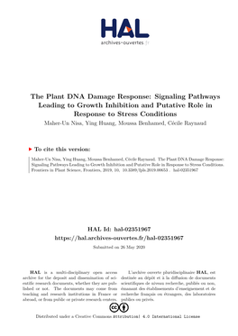 The Plant DNA Damage Response: Signaling Pathways Leading To