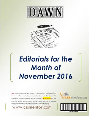 Editorials for the Month of November 2016