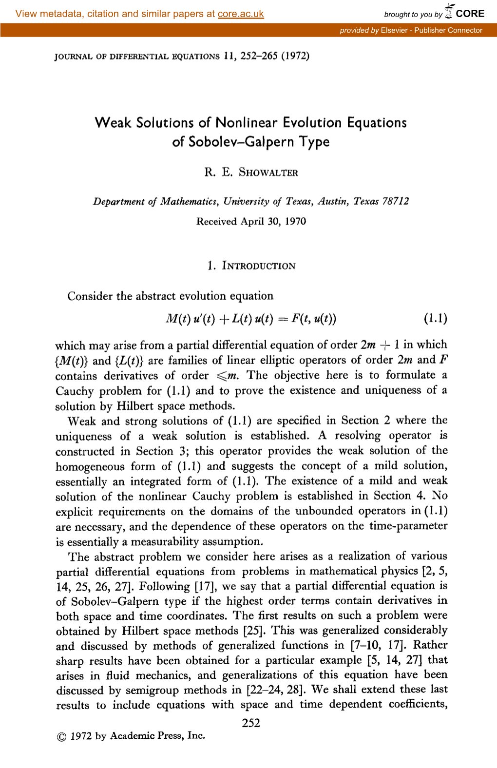 Weak Solutions of Nonlinear Evolution Equations of Sobolev-Galpern Type