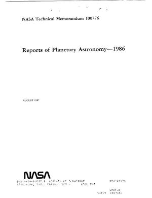 Reports of Planetary Astronomy-- 1986