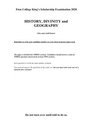 HISTORY, DIVINITY and GEOGRAPHY