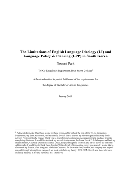 The Limitations of English Language Ideology (LI) and Language Policy & Planning (LPP) in South Korea