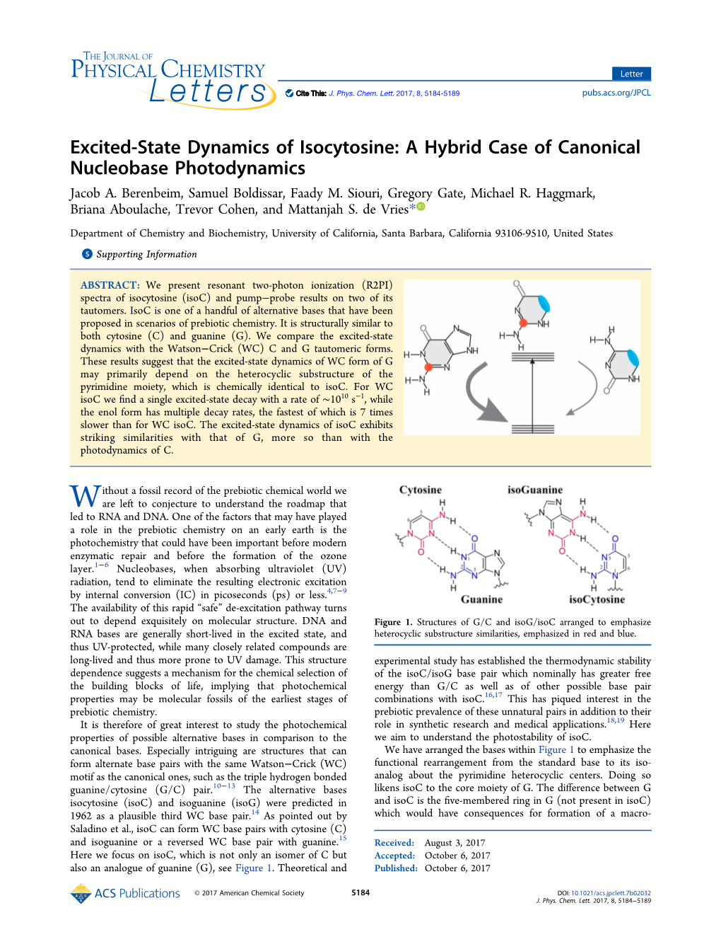 Excited-State Dynamics of Isocytosine: a Hybrid Case of Canonical Nucleobase Photodynamics Jacob A