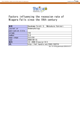 Factors Influencing the Recession Rate of Niagara Falls Since the 19Th Century