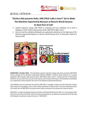 Press Release “Eiichiro Oda Presents Hello, ONE PIECE Luffy Is Here!”