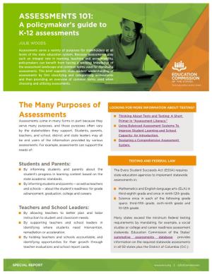 ASSESSMENTS 101: a Policymaker's Guide to K-12 Assessments