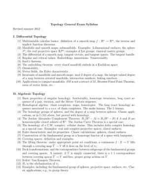 Syllabus for Topology General Exam