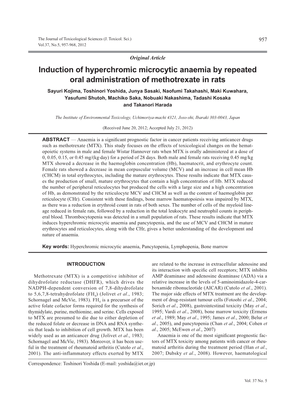 Induction of Hyperchromic Microcytic Anaemia by Repeated Oral