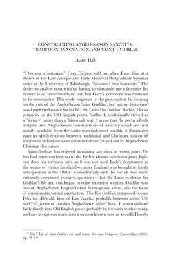 Constructing Anglo-Saxon Sanctity: Tradition, Innovation and Saint Guthlac