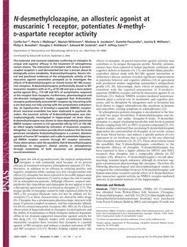 N-Desmethylclozapine, an Allosteric Agonist at Muscarinic 1 Receptor, Potentiates N-Methyl- D-Aspartate Receptor Activity