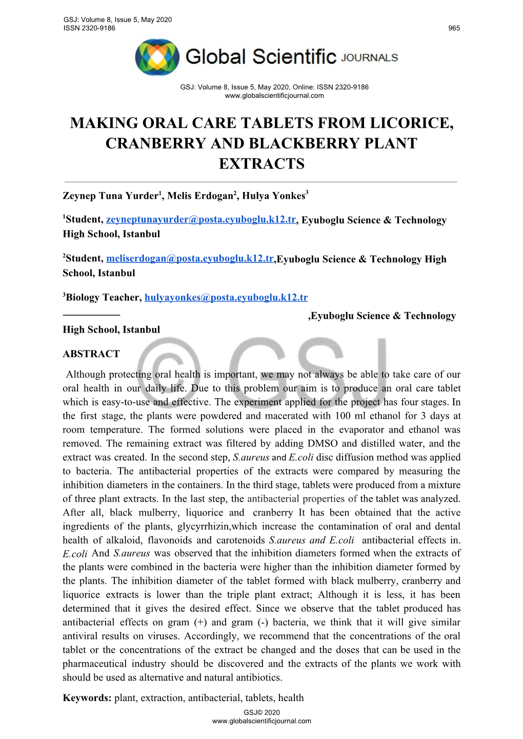 Making Oral Care Tablets from Licorice, Cranberry and Blackberry Plant Extracts