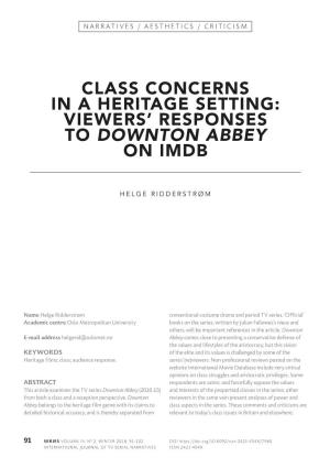 Class Concerns in a Heritage Setting: Viewers' Responses to Downton Abbey on Imdb