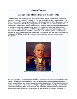 James Vashon Vashon Island Named for Him May 28, 1792