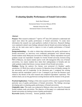 Evaluating Quality Performance of Somali Universities