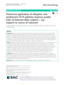 Preharvest Application of Ethephon and Postharvest UV-B Radiation Improve Quality Traits of Beetroot (Beta Vulgaris L