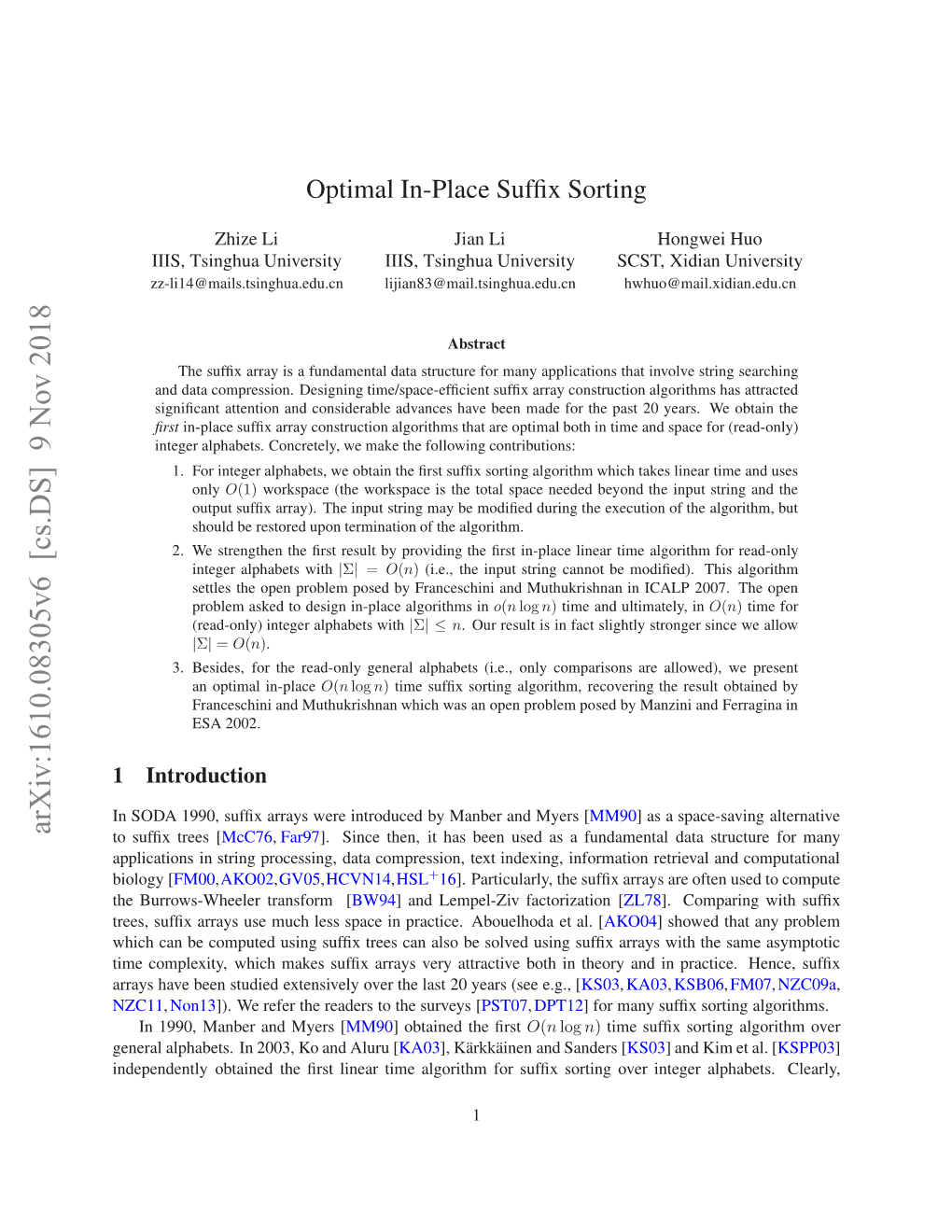 Optimal In-Place Suffix Sorting