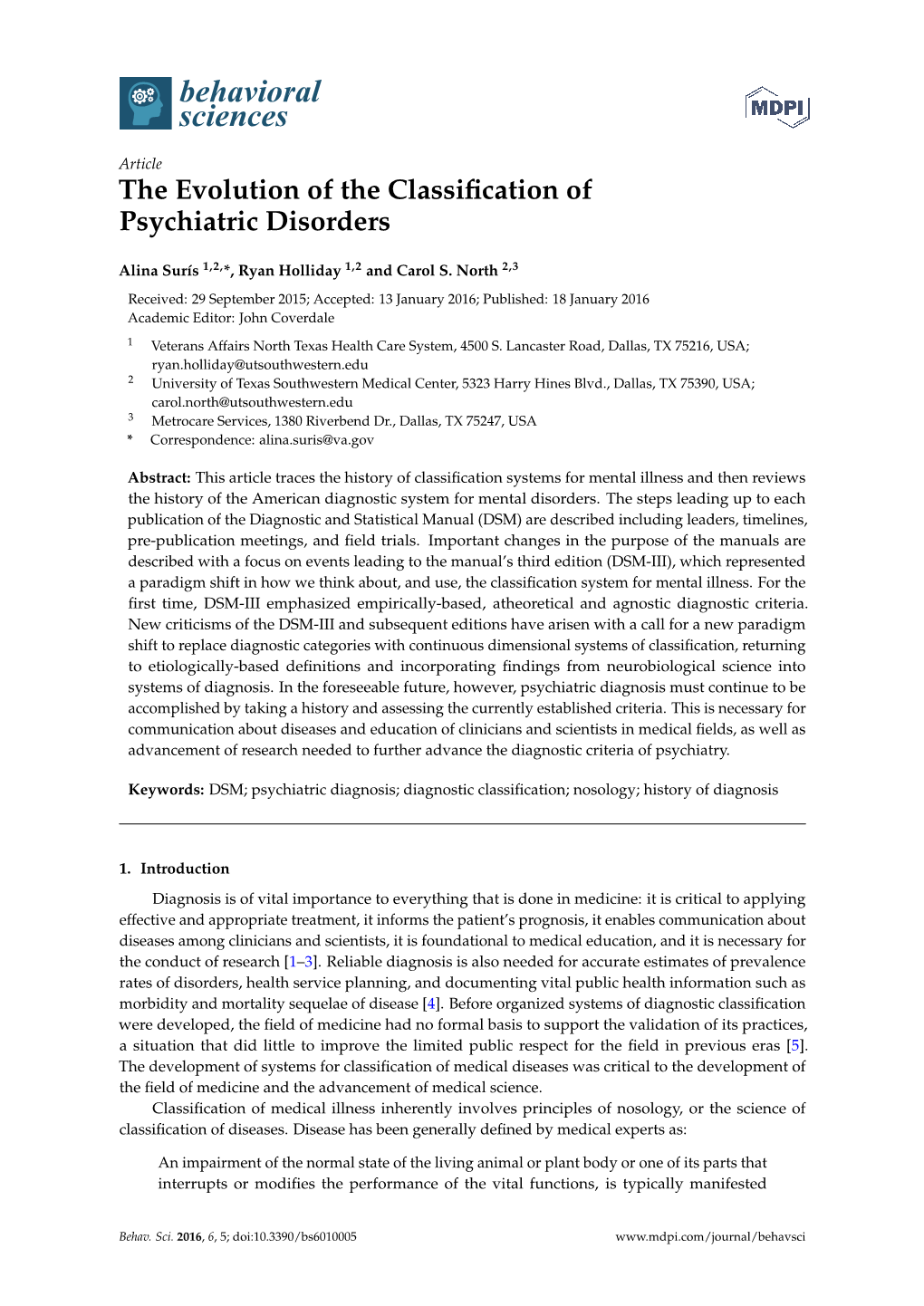 The Evolution of the Classification of Psychiatric Disorders