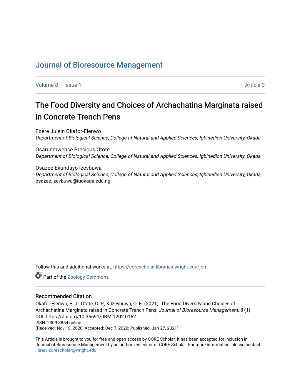 The Food Diversity and Choices of Archachatina Marginata Raised in Concrete Trench Pens