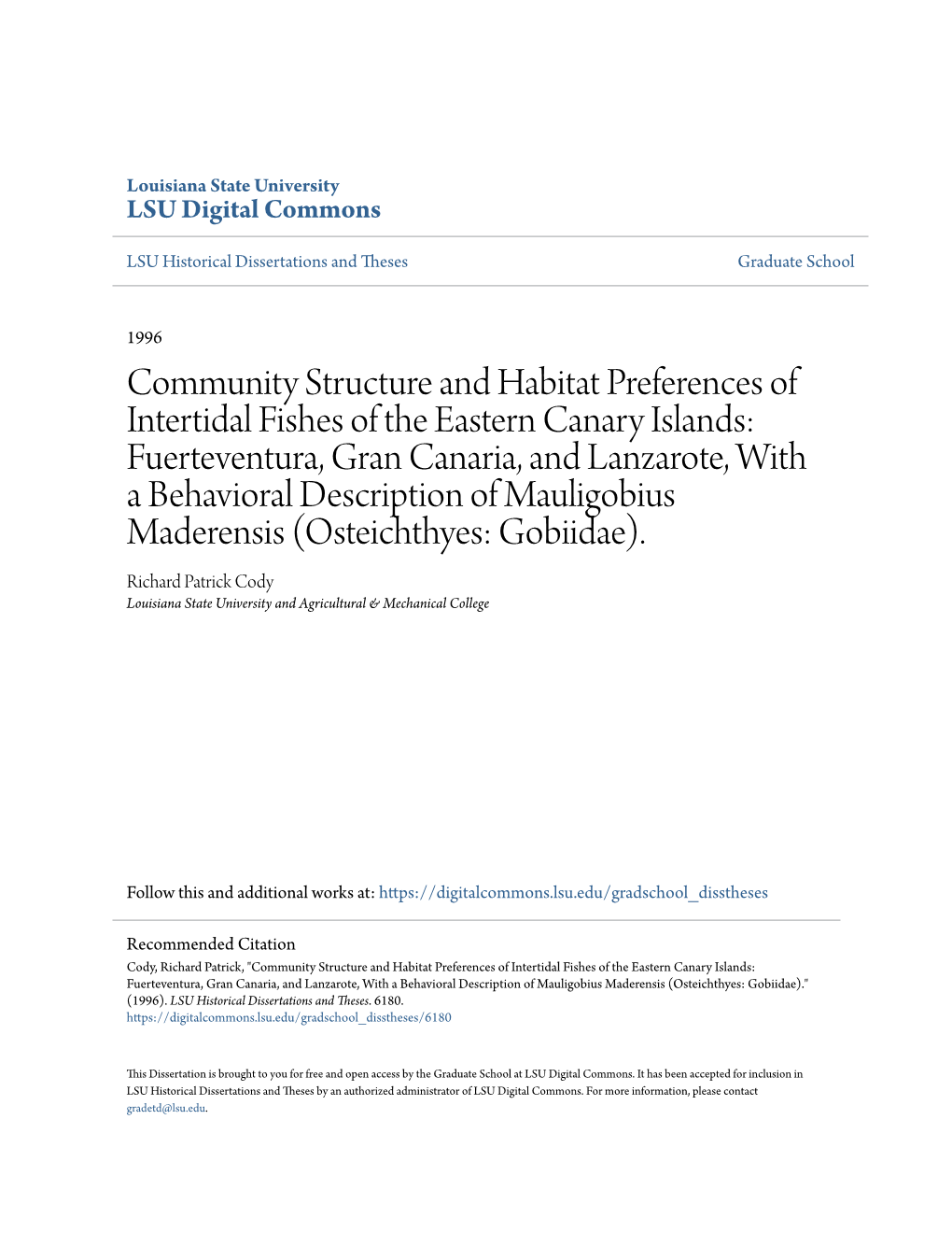 Community Structure and Habitat Preferences of Intertidal Fishes of the Eastern Canary Islands: Fuerteventura, Gran Canaria