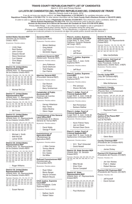 Travis County Republican Party List of Candidates La