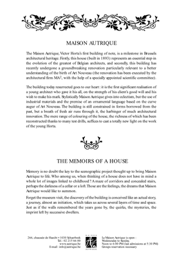 Maison Autrique the Memoirs of a House