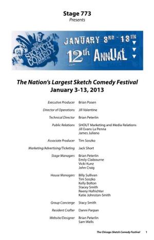 Stage 773 the Nation's Largest Sketch Comedy Festival January 3