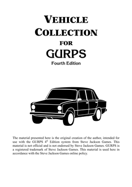 VEHICLE COLLECTION for GURPS Fourth Edition