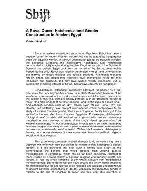 A Royal Queer: Hatshepsut and Gender Construction in Ancient Egypt