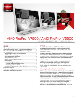 AMD Firepro™ V7900 / AMD Firepro™ V5900 Professional Graphics Reviewer’S Guide
