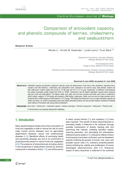 Comparison of Antioxidant Capacity and Phenolic Compounds of Berries, Chokecherry and Seabuckthorn