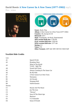 David Bowie a New Career in a New Town [1977-1982] Mp3, Flac, Wma