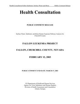 Fallon Leukemia Project Health Consultation (Surface Water