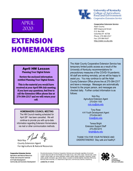 Extension Homemakers Teresa Bright Via Mail Or Other Communication Methods