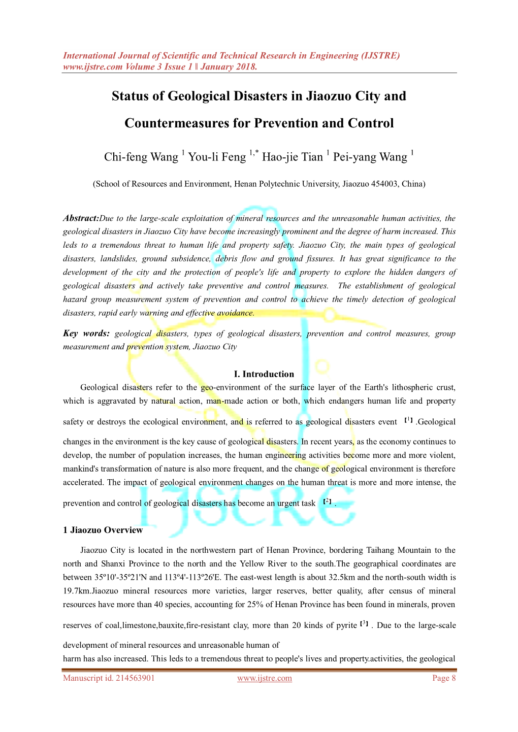 Status of Geological Disasters in Jiaozuo City and Countermeasures for Prevention and Control