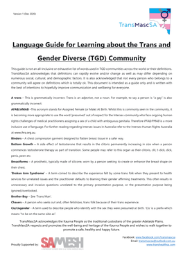 Language Guide for Learning About the Trans and Gender Diverse