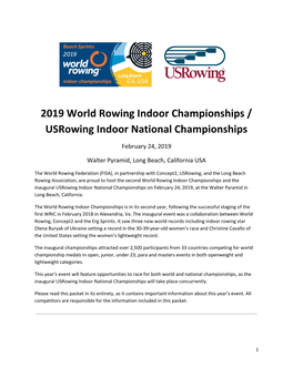 2019 World Rowing Indoor Championships / Usrowing Indoor National Championships