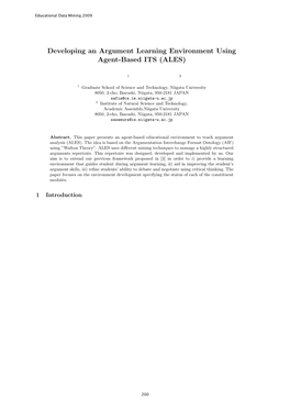 Developing an Argument Learning Environment Using Agent-Based ITS (ALES)