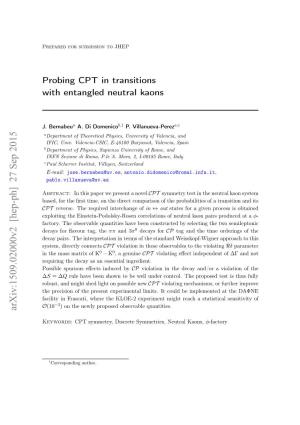 Probing CPT in Transitions with Entangled Neutral Kaons