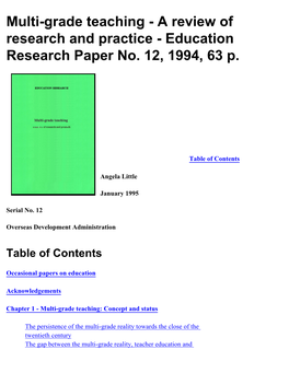 Multi-Grade Teaching - a Review of Research and Practice - Education Research Paper No