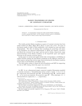 Radon Transform on Spaces of Constant Curvature 1