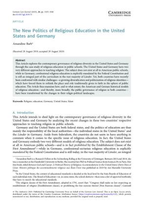 The New Politics of Religious Education in the United States and Germany
