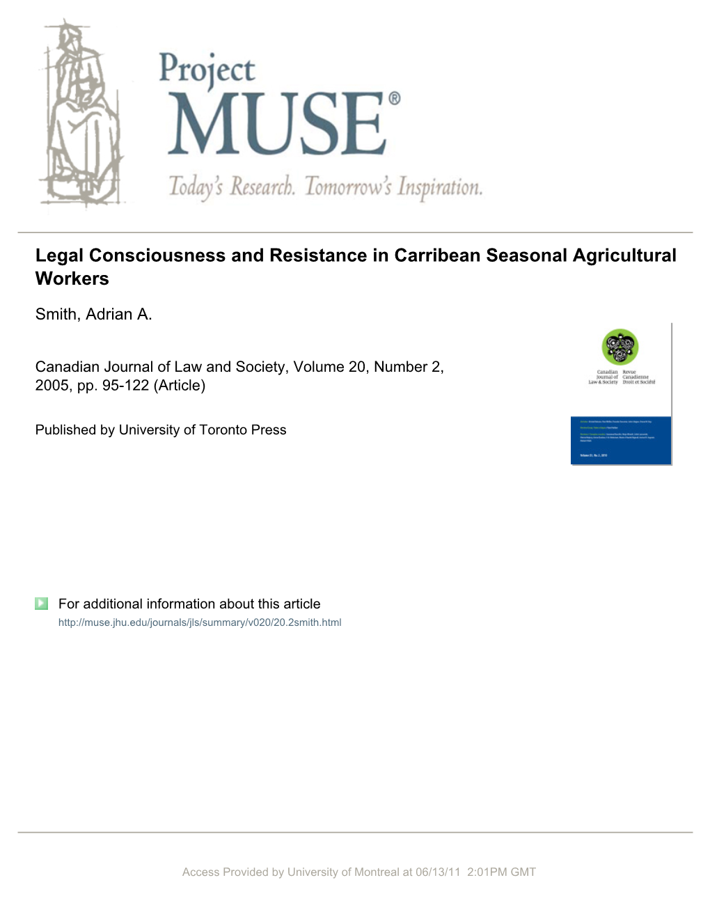Legal Consciousness and Resistance in Carribean Seasonal Agricultural Workers