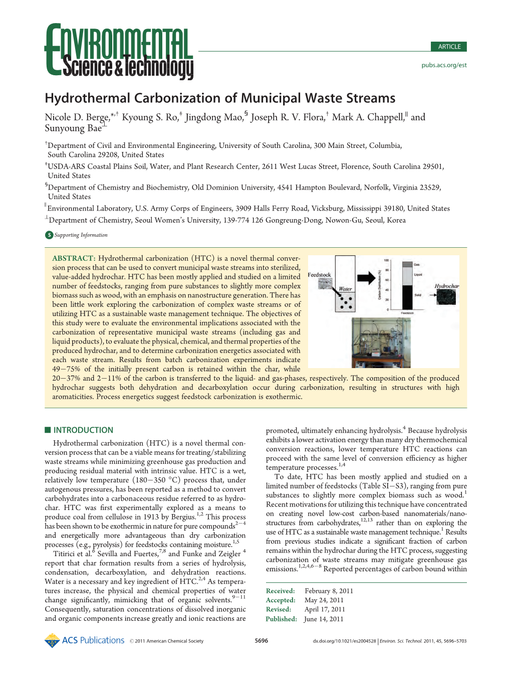 Hydrothermal Carbonization of Municipal Waste Streams