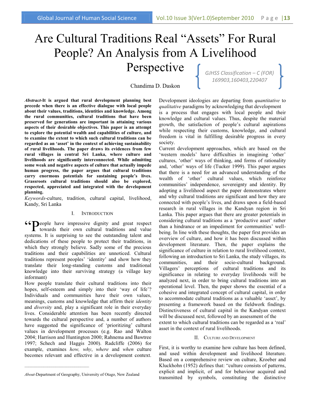 Global Journal of Human Social Science Vol.10 Issue 3(Ver1.0)September 2010 P a G E |13