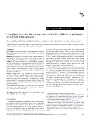 Low-Glycemic Index Diets As an Intervention for Diabetes: a Systematic Review and Meta-Analysis